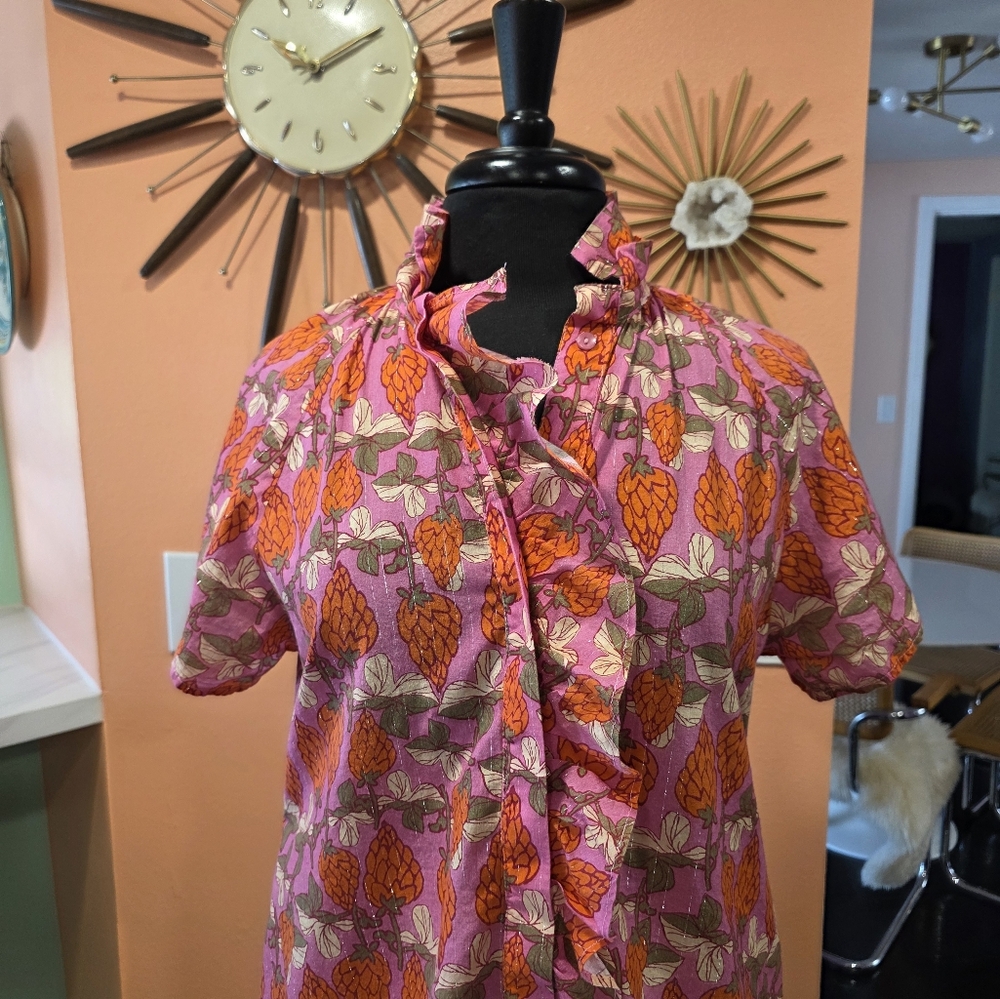 Boho Chic Small Floral Pink Ruffle Dress Buttin Down Hippie Retro Girlie - Picture 10 of 15